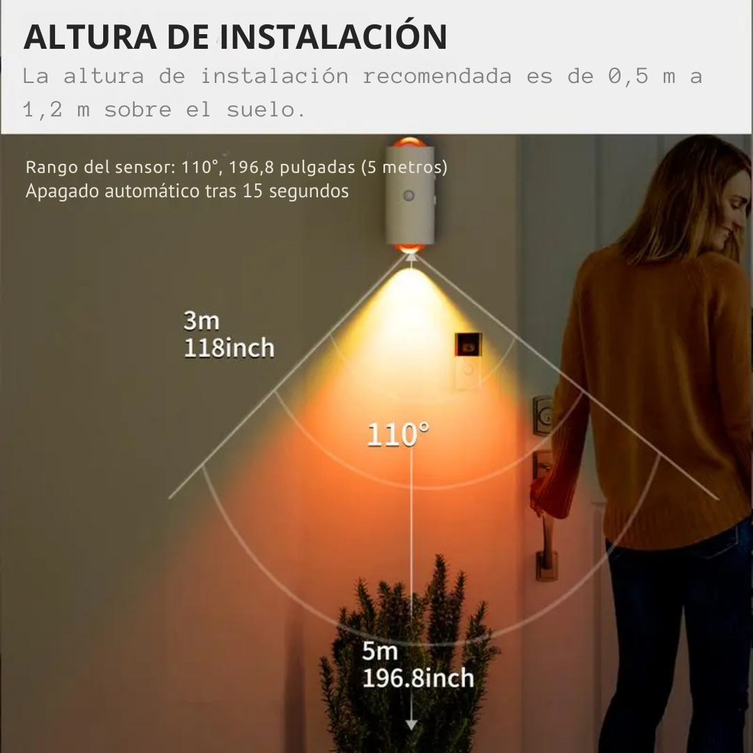 Luminaria led magnética con sensor de movimiento para interiores y exteriores