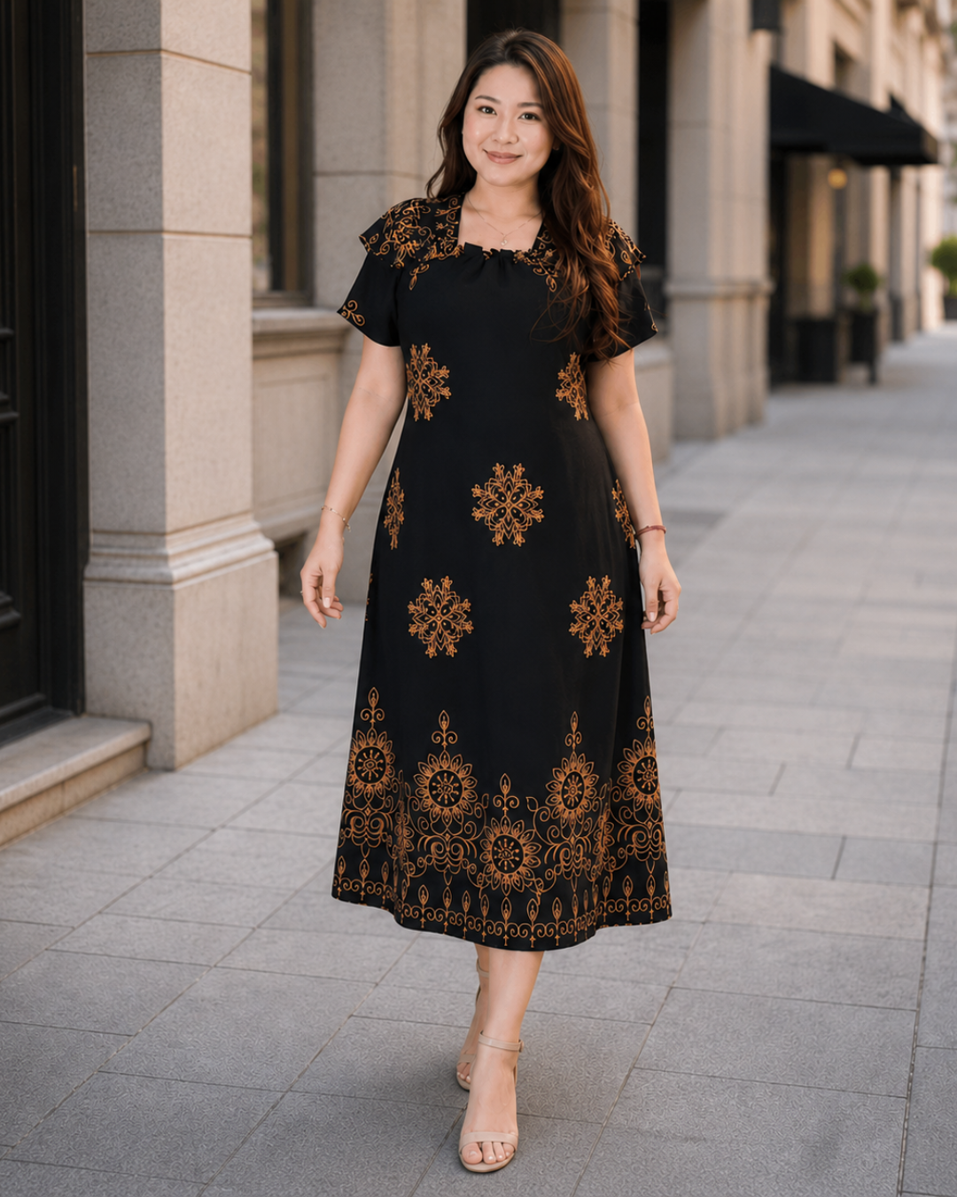Vestido Estampado con Ajuste Posterior