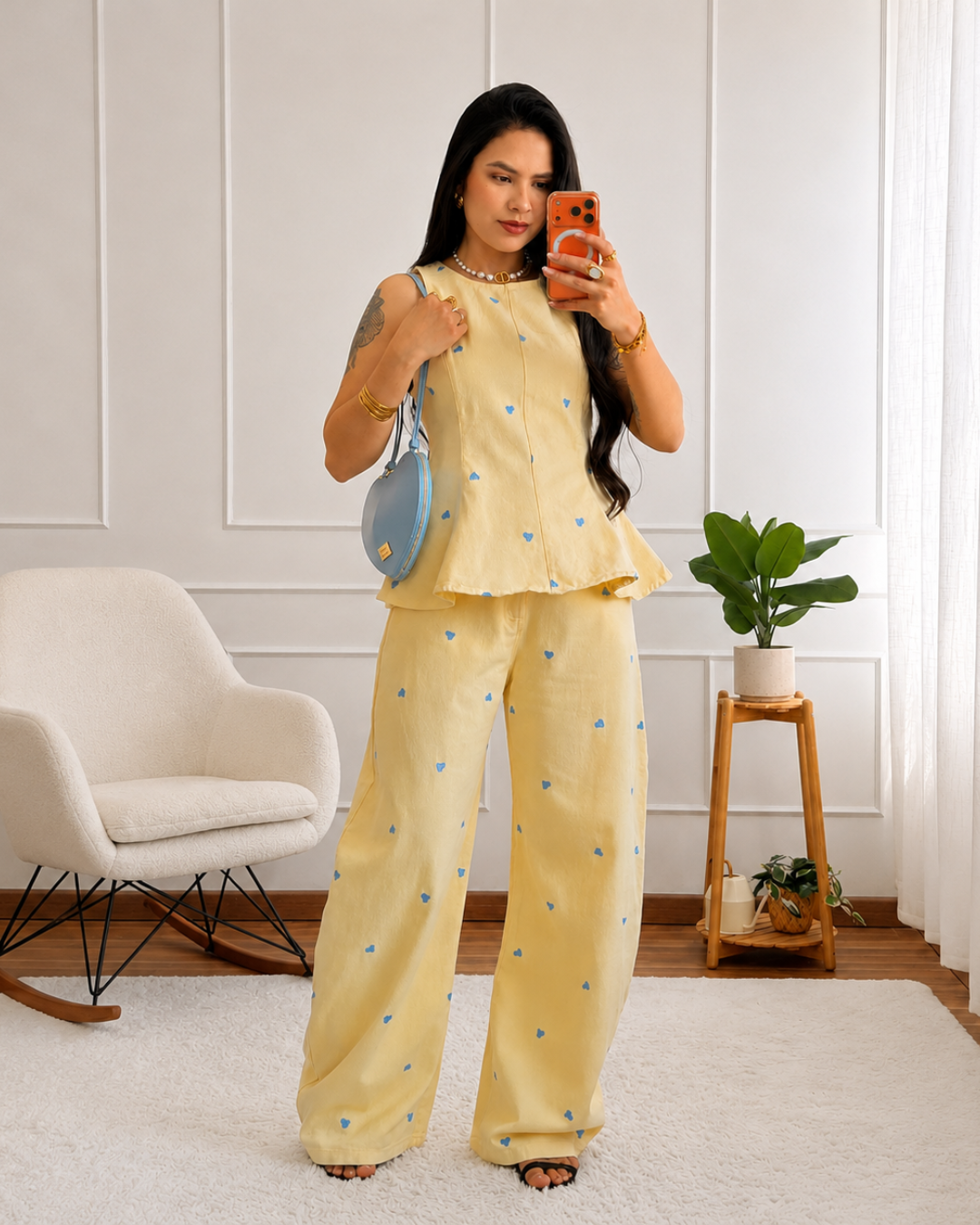 Conjunto de Top Peplum y Pantalón Amplio