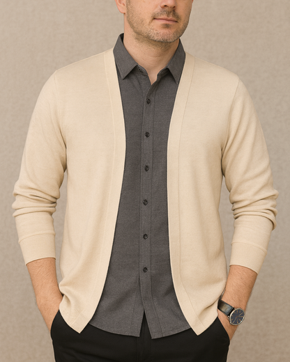 Cárdigan de Punto Elastico con Cuello de Camisa para hombre
