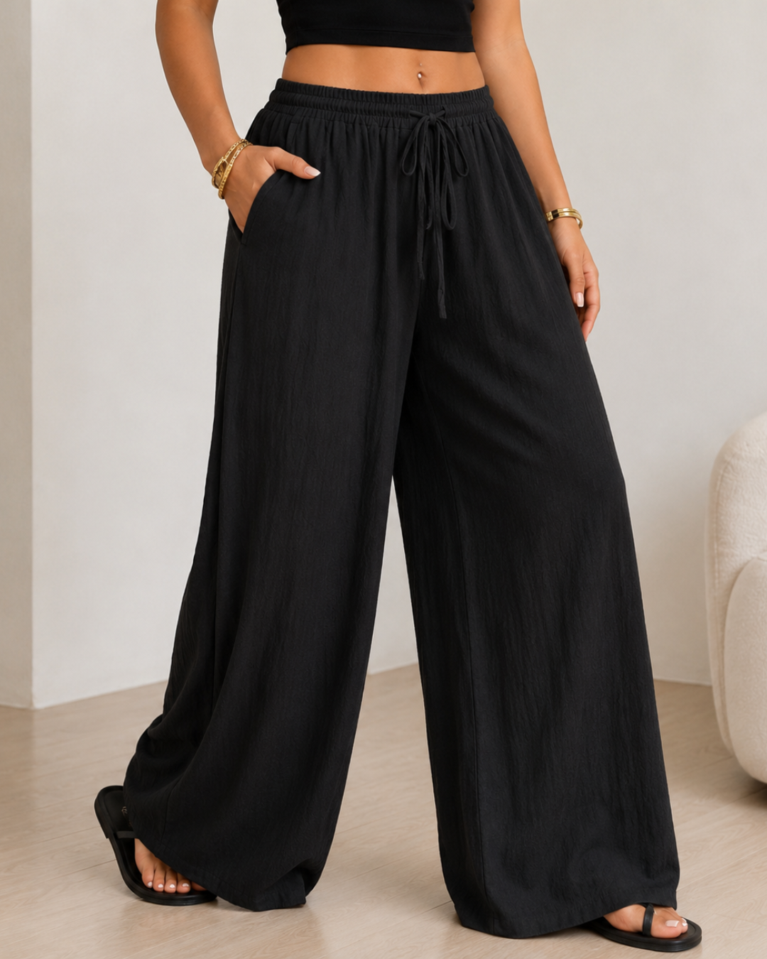 Pantalón Amplio Fluido con Cintura Ajustable
