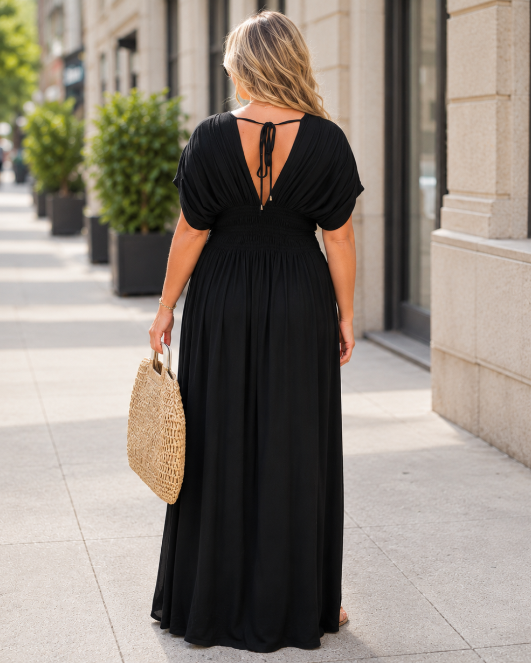 Vestido Maxi Fluido con Cintura Fruncida