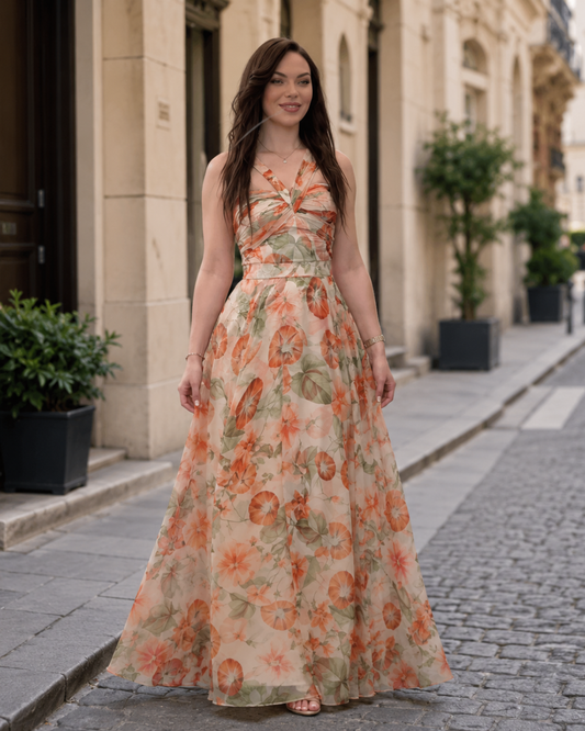 Vestido Largo Floral con Escote Cruzado®