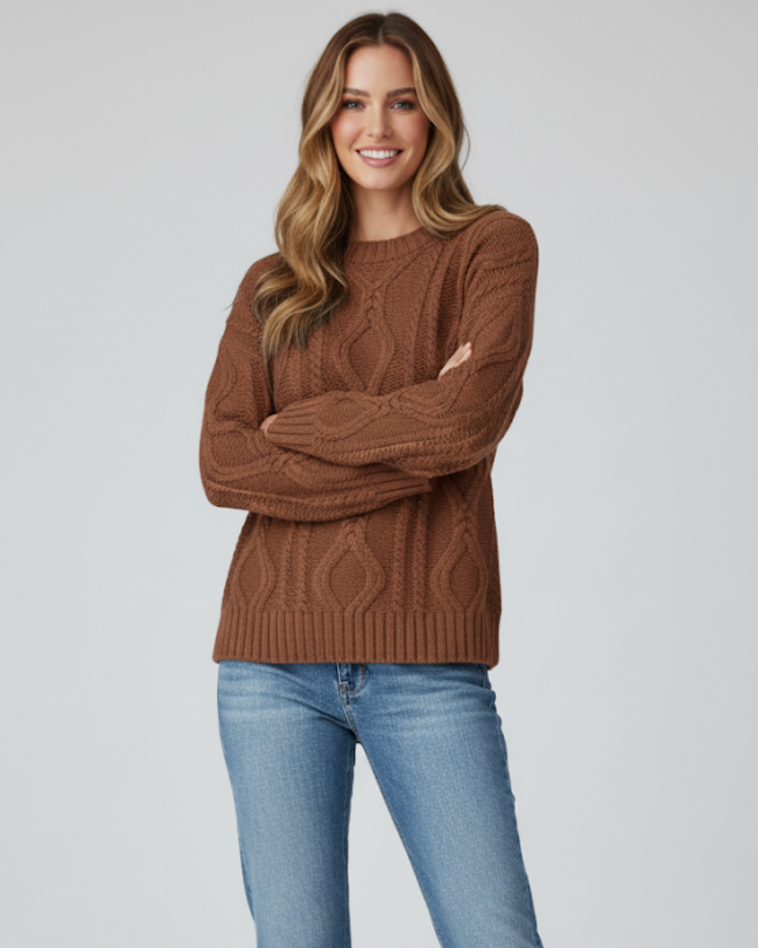 Suéter de Punto Trenzado con cuello redondo para mujer