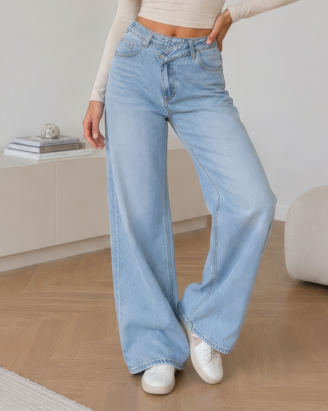 Jeans Palazzo Cruzados de Tiro Alto