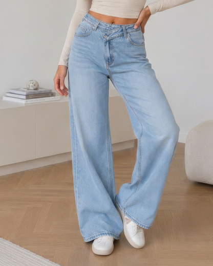 Jeans Palazzo Cruzados de Tiro Alto