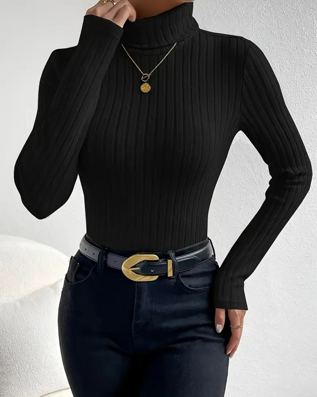 Sueter de cuello alto y manga larga para mujer