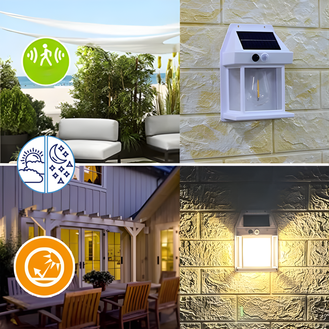 Lámpara solar exterior con sensor de movimiento y carga automática