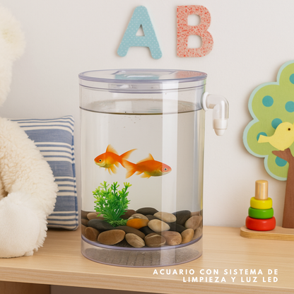 Acuario con Ecosistema Autolimpiable e Iluminación LED Integrada