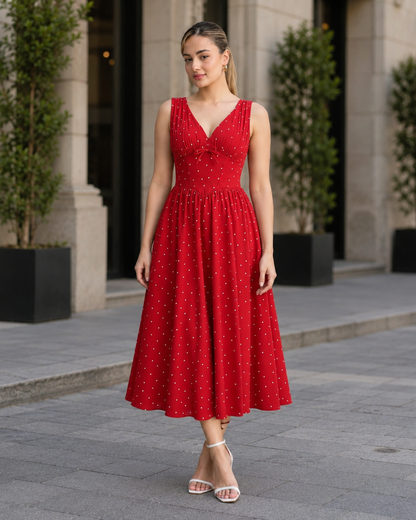 Vestido con Lunares y Escote en V®