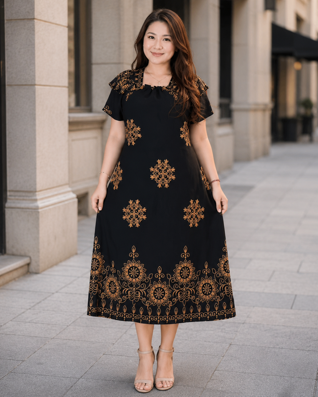 Vestido Estampado con Ajuste Posterior