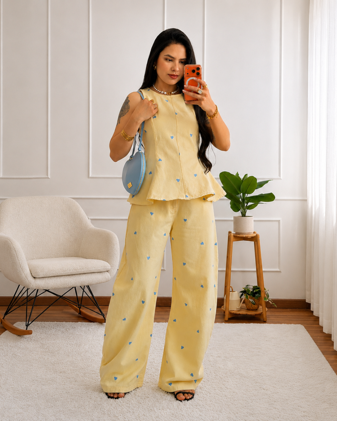 Conjunto de Top Peplum y Pantalón Amplio