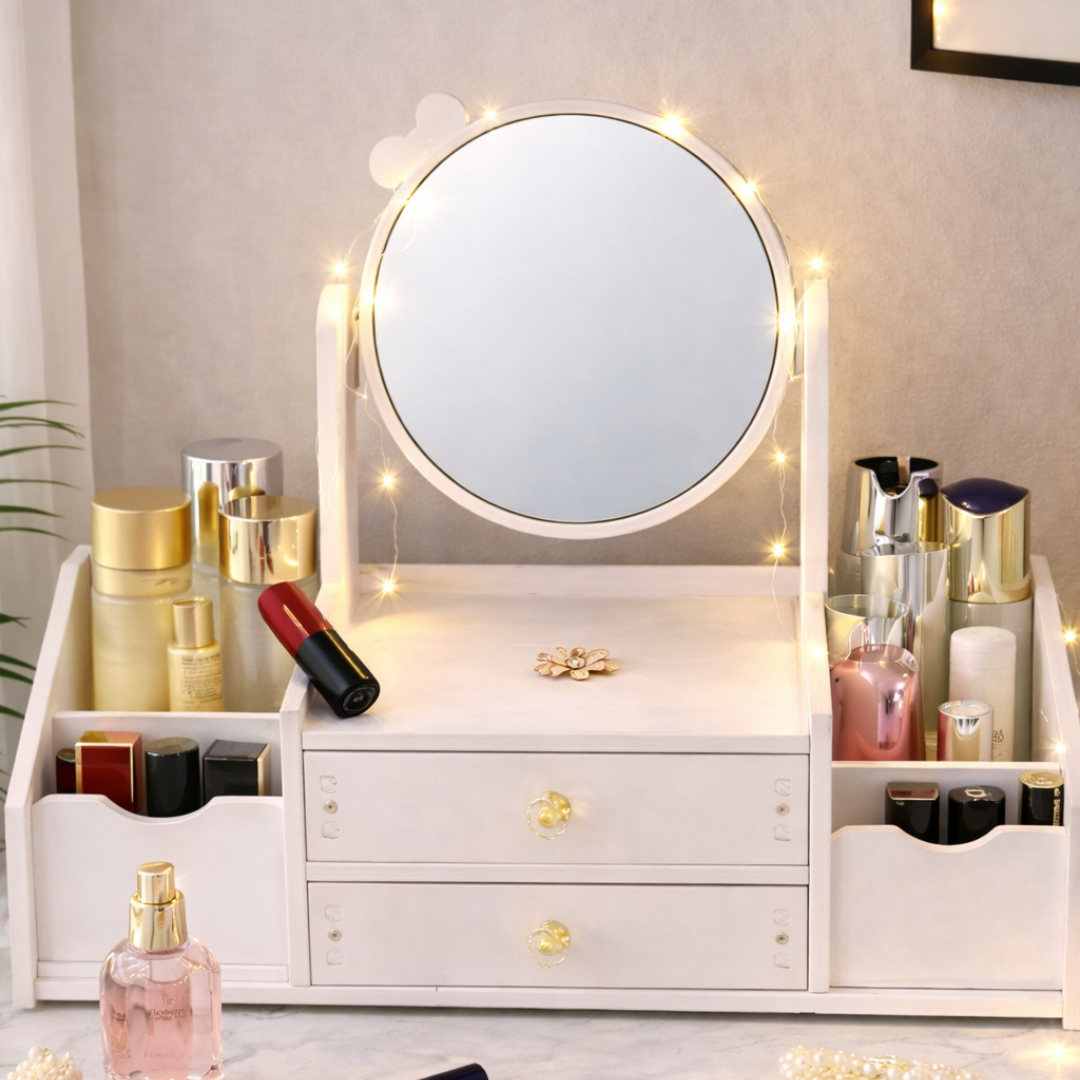 Caja de Almacenamiento de Maquillaje con Espejo y Organizador