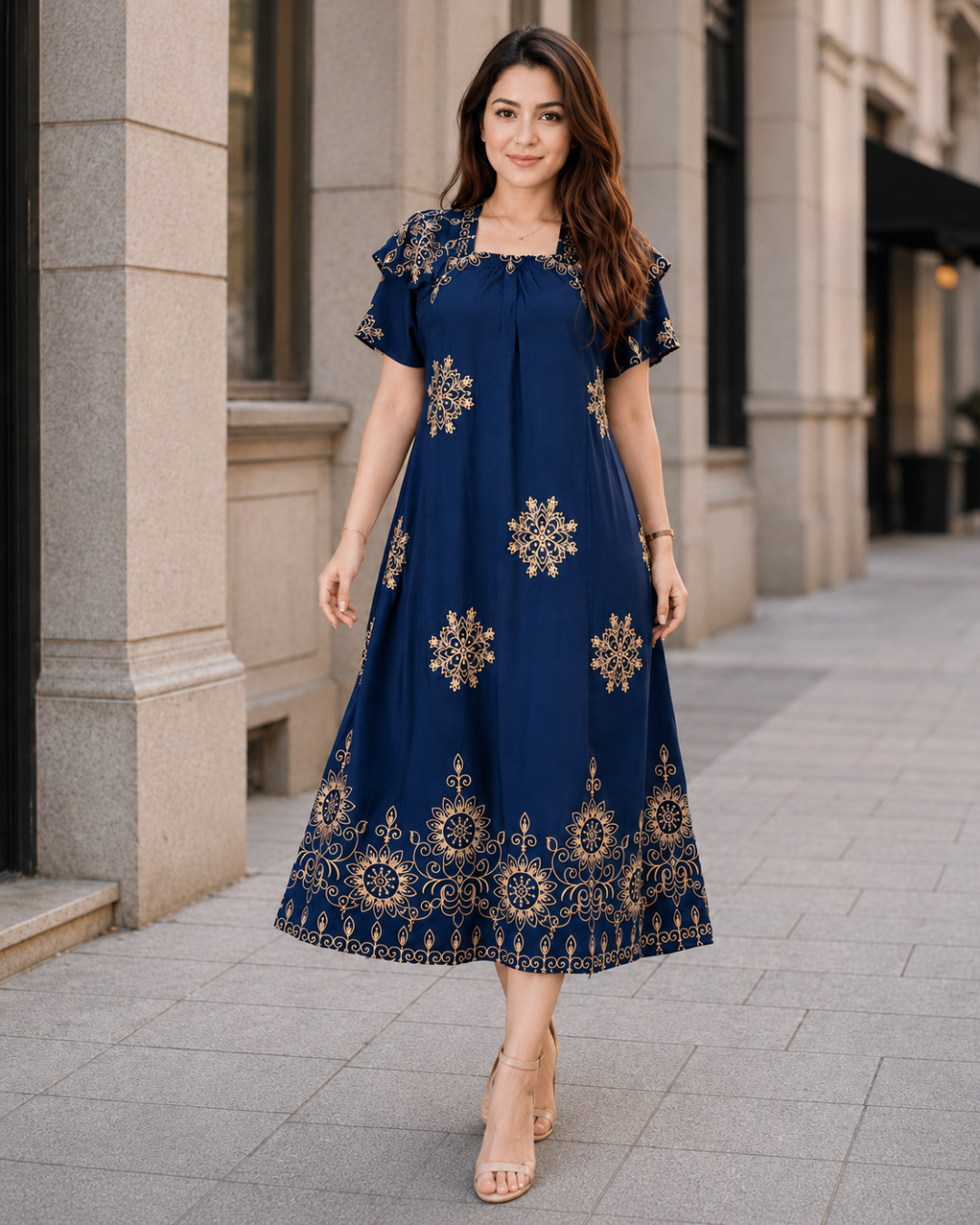 Vestido Estampado con Ajuste Posterior