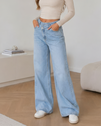 Jeans Palazzo Cruzados de Tiro Alto