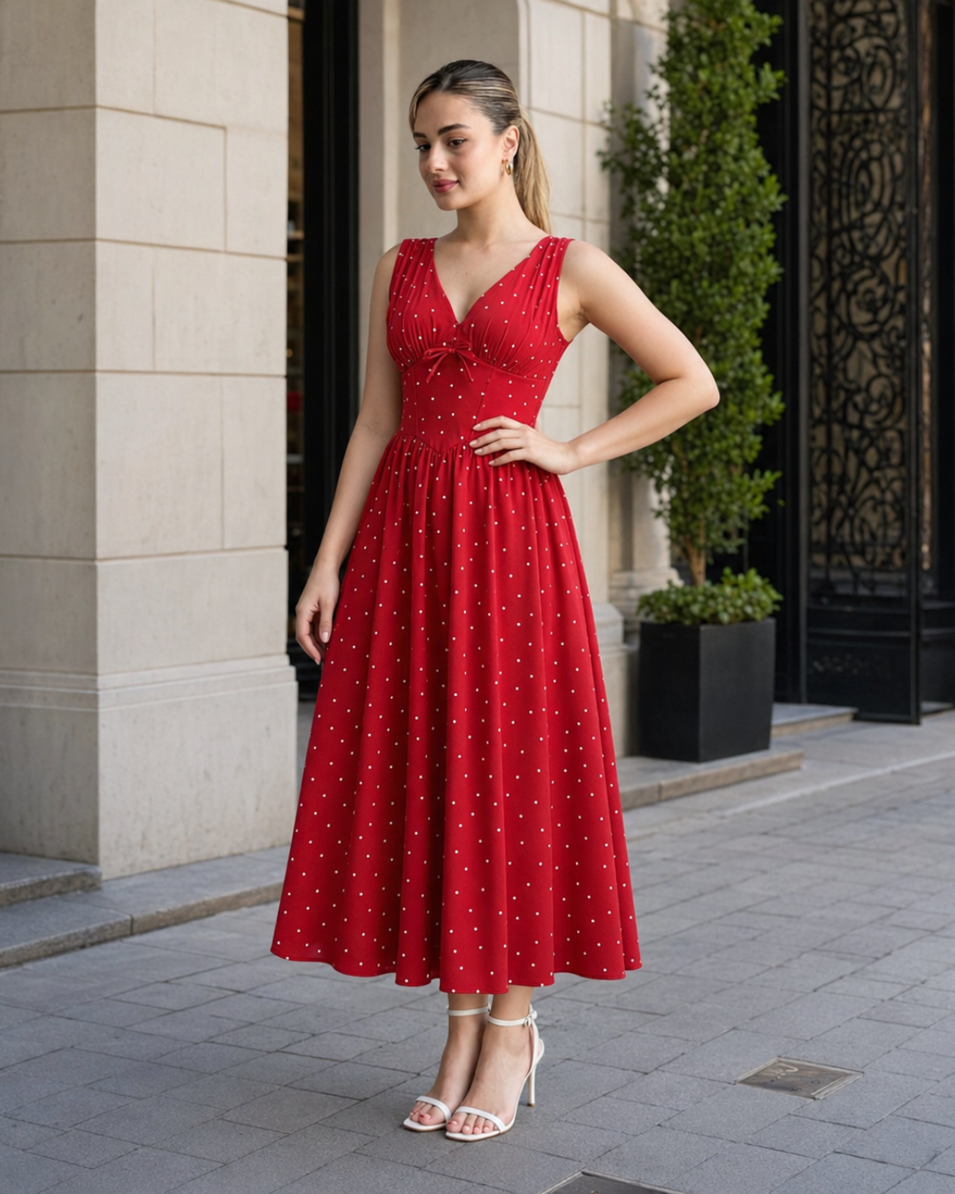 Vestido con Lunares y Escote en V®