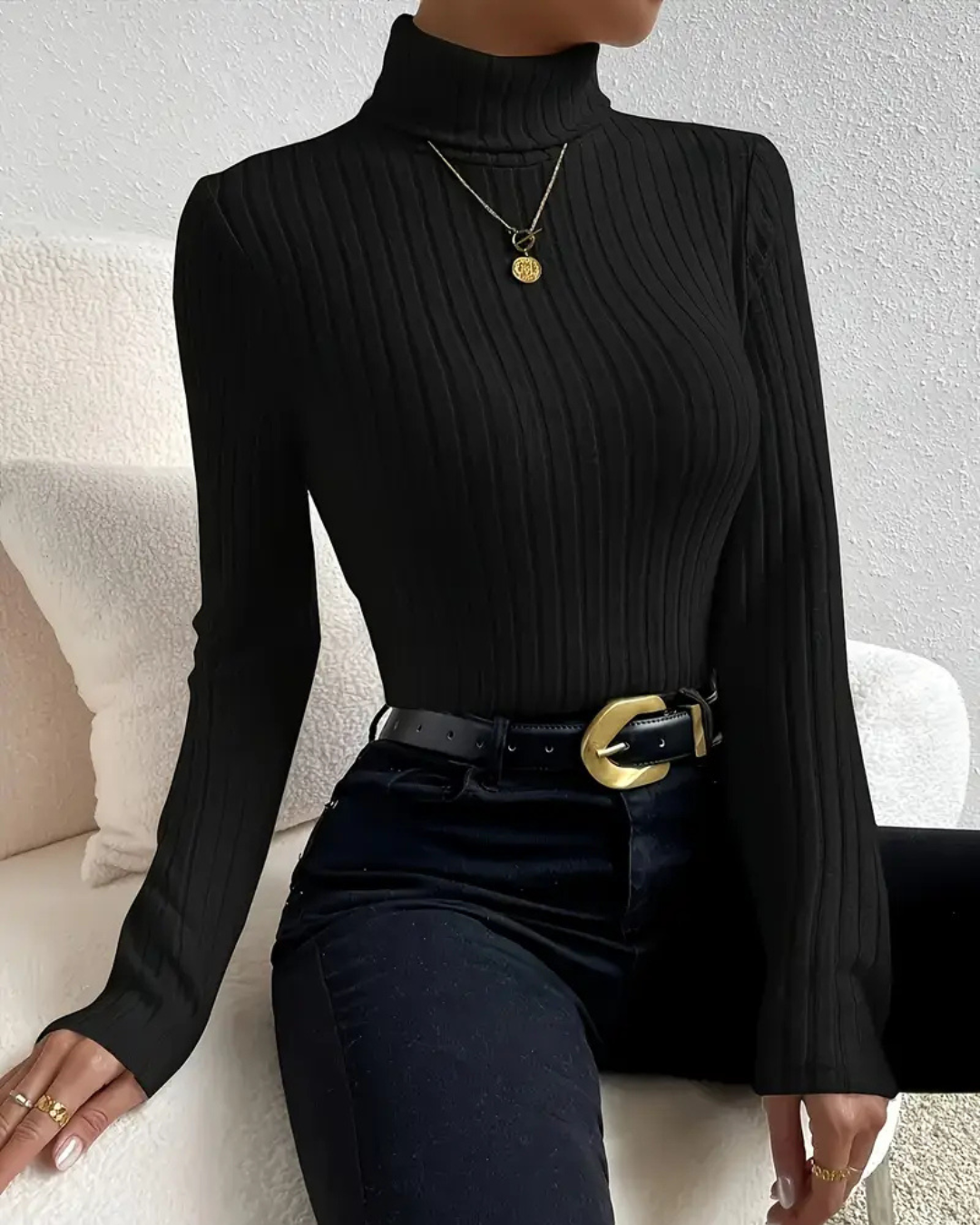 Sueter de cuello alto y manga larga para mujer