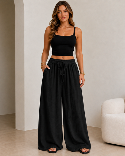 Pantalón Amplio Fluido con Cintura Ajustable
