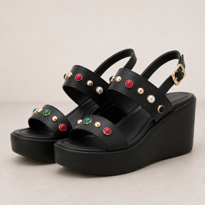 Sandalias de Cuña con Tiras Decorativas