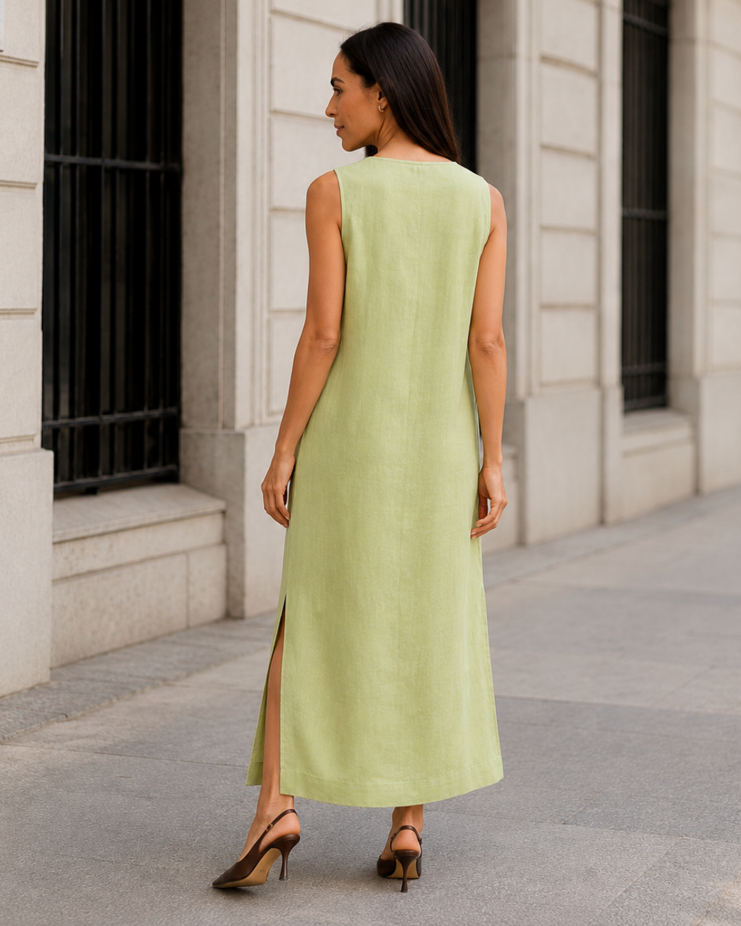 Vestido Largo Sin Mangas con Abertura Lateral