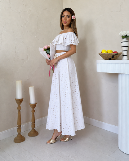Conjunto Bordado de Top Bardot y Falda Larga®