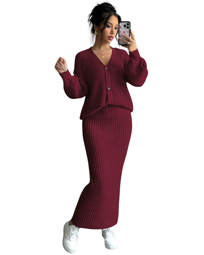 Set 2 Piezas Suéter de Manga Larga + Falda Casual – Estilo Cómodo & Elegante®