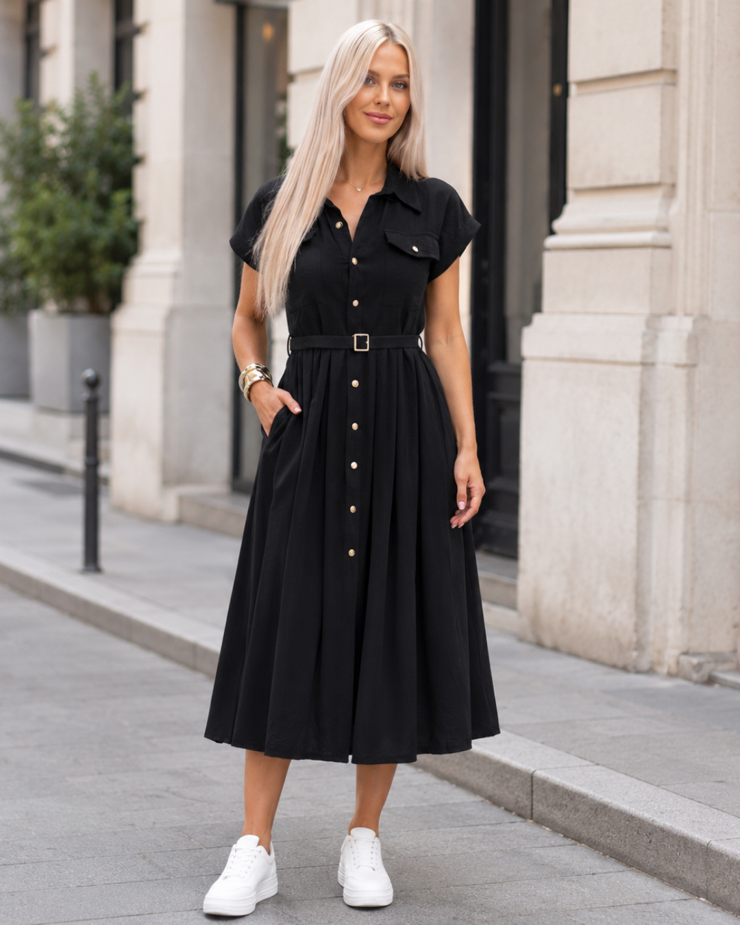 Vestido Camisero con Cinturón y Botones®