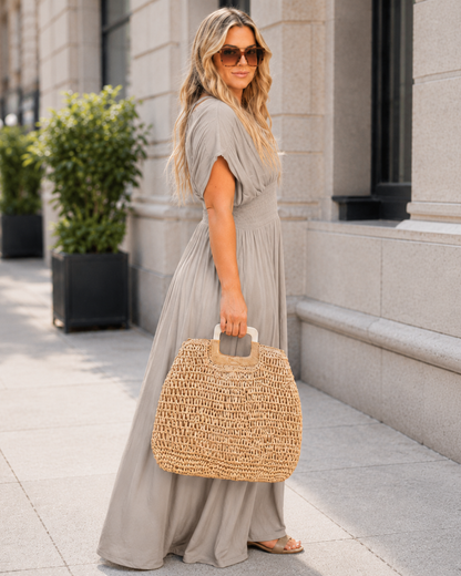 Vestido Maxi Fluido con Cintura Fruncida