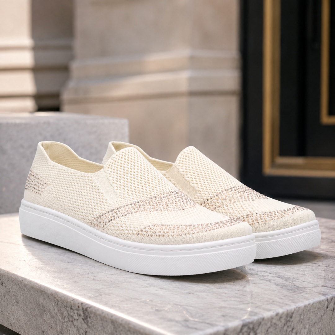 Zapatillas Slip-On de Punto con Detalles Brillantes