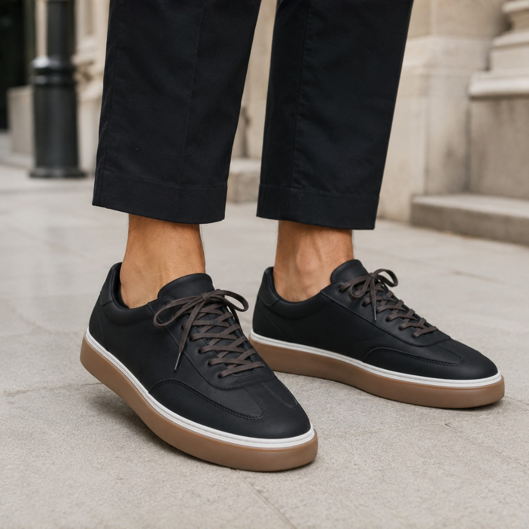 Zapatillas Casuales de Piel con Suela Contrastada