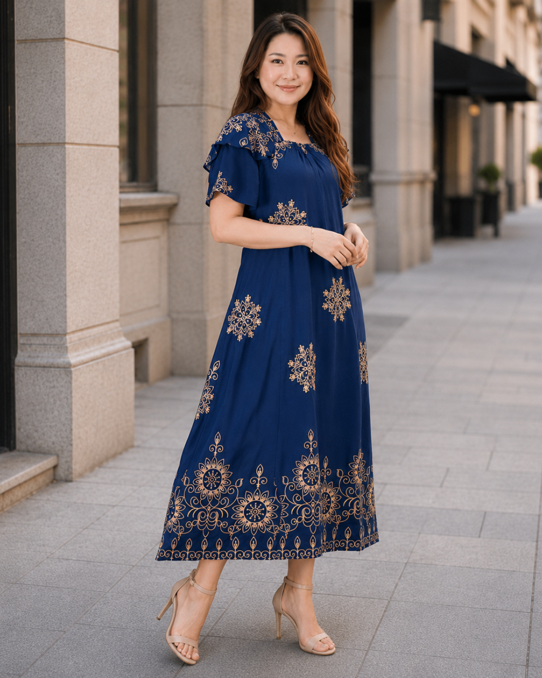 Vestido Estampado con Ajuste Posterior