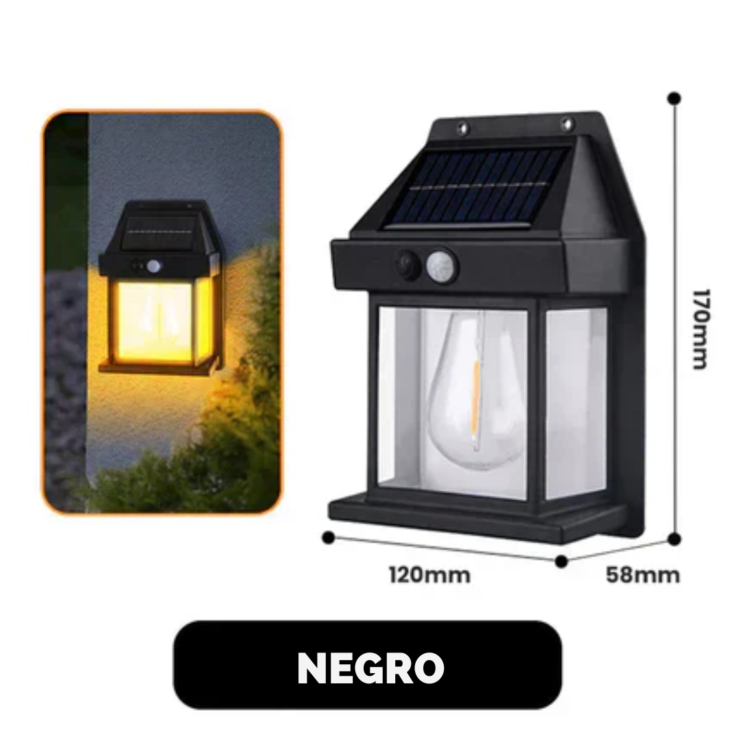 Lámpara solar exterior con sensor de movimiento y carga automática