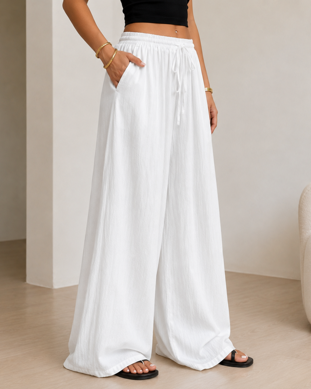 Pantalón Amplio Fluido con Cintura Ajustable