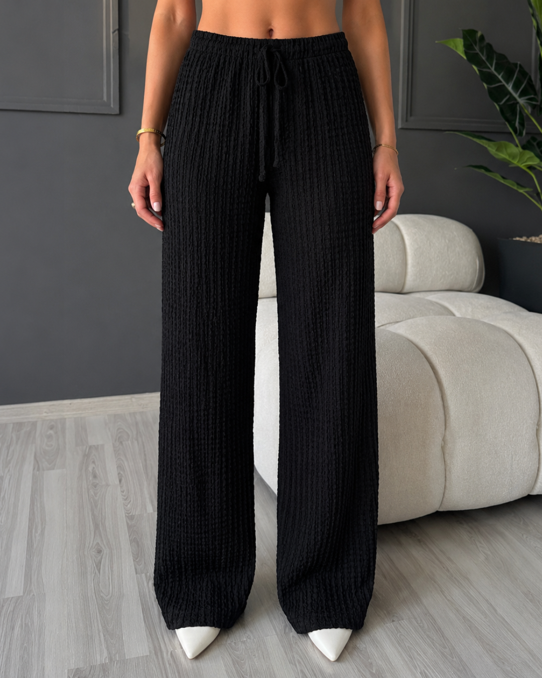 Pantalón ancho de punto texturizado