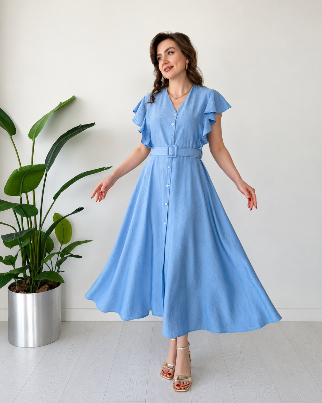 Vestido Midi de Mangas con Volantes®
