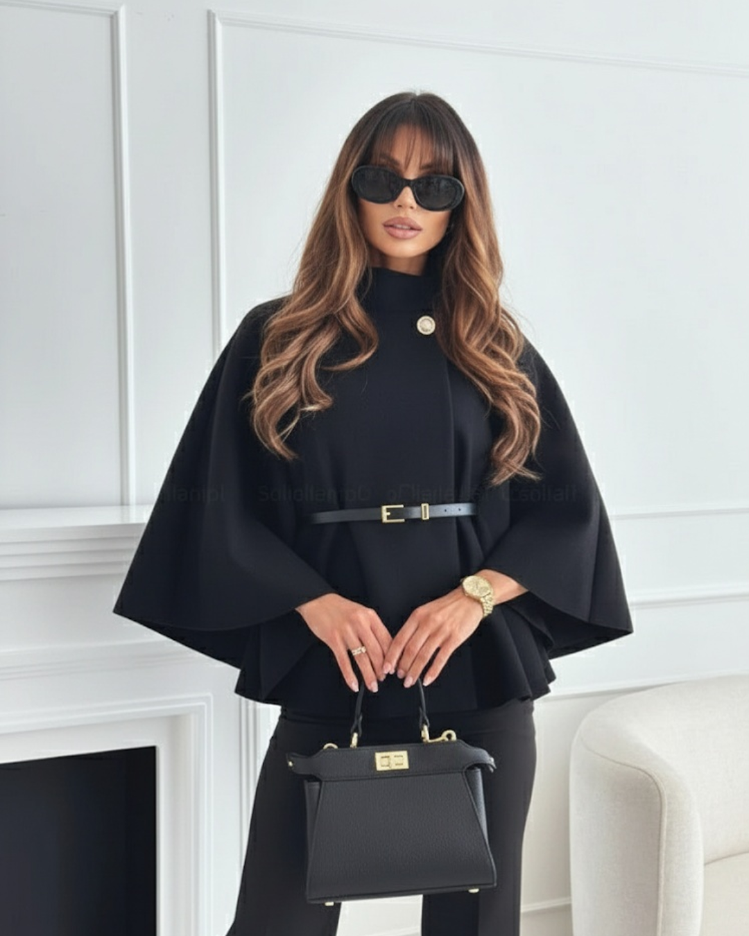 Abrigo elegante con cinturón para mujer