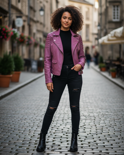 Chaqueta casual de mujer en cuero sintético