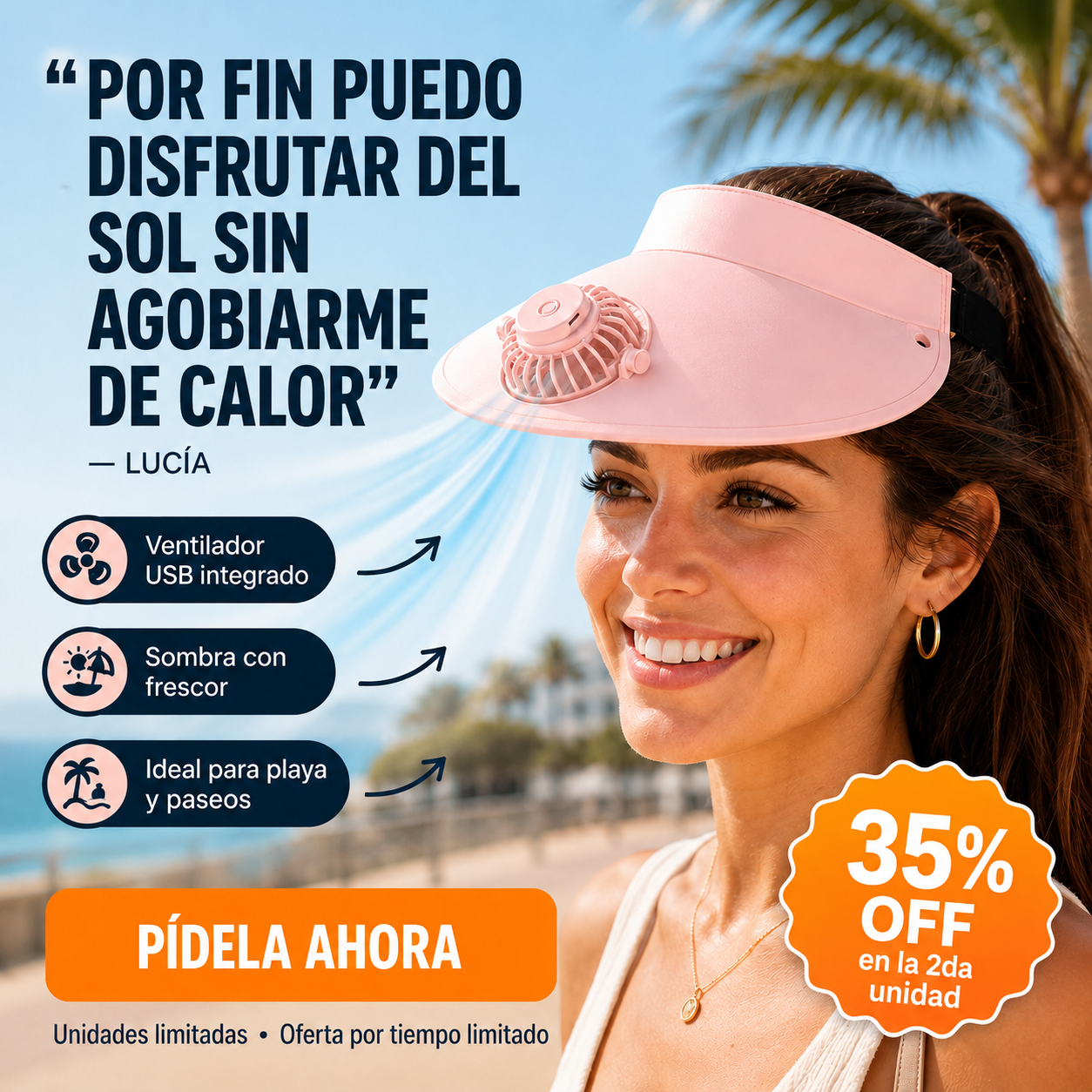 Visera Solar con Ventilador USB — Frescor inmediato bajo el sol sin llevar las manos ocupadas®