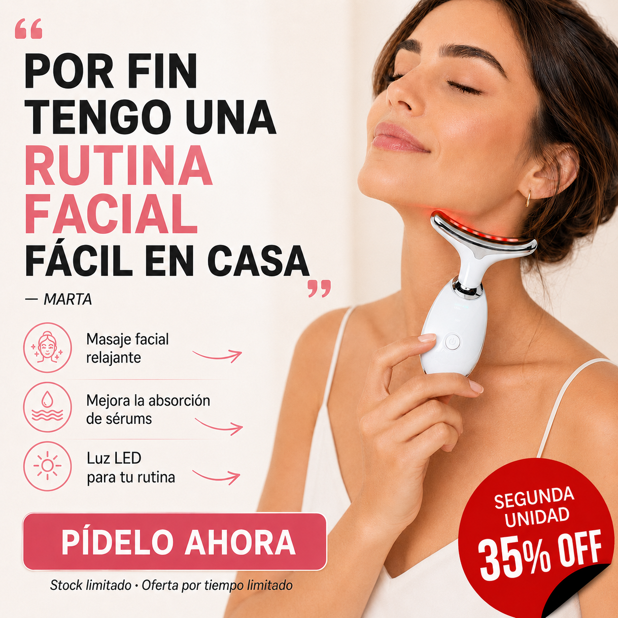 Masajeador Facial y de Cuello - Tecnologia LED 7 colores