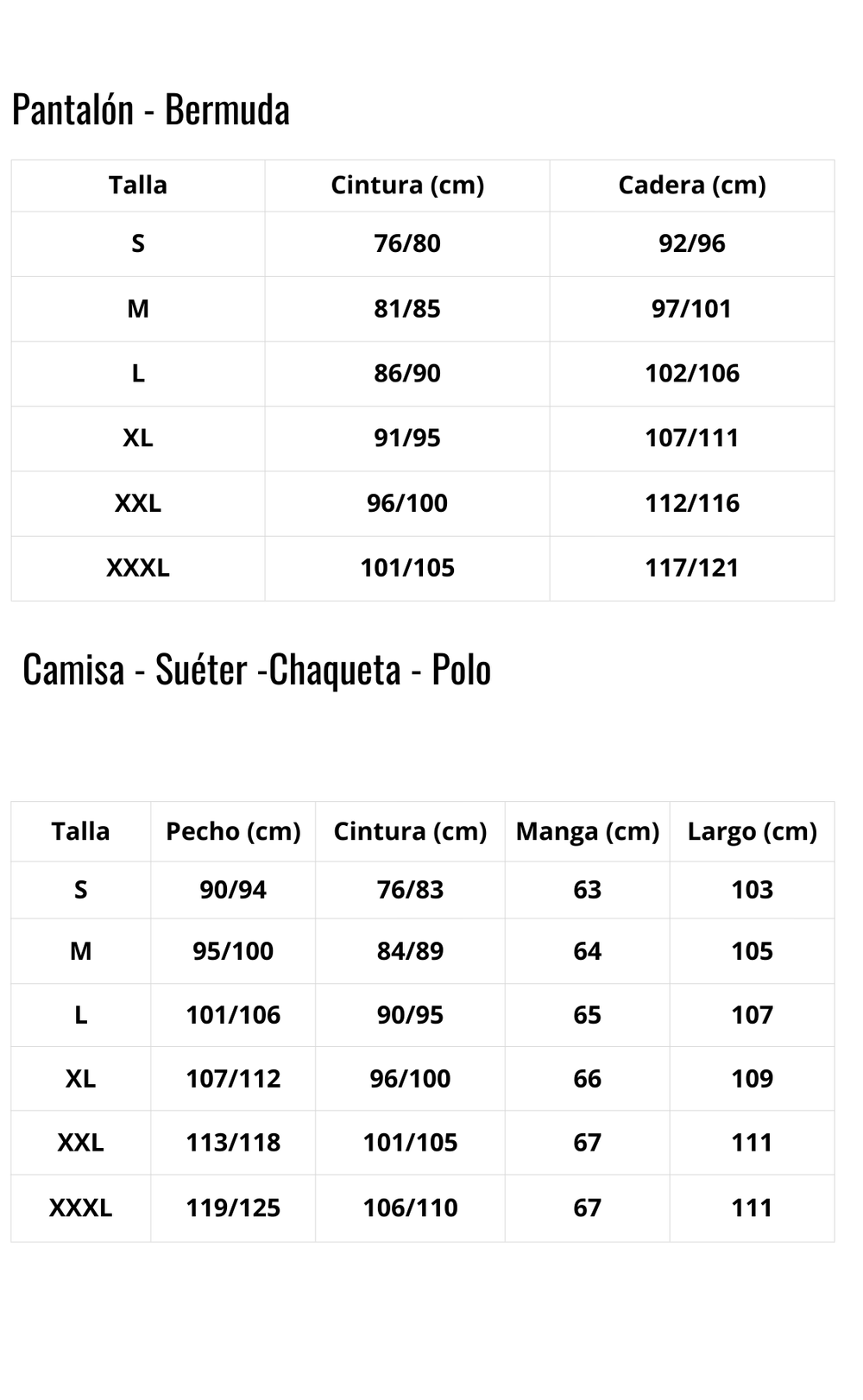 Guía de Tallas