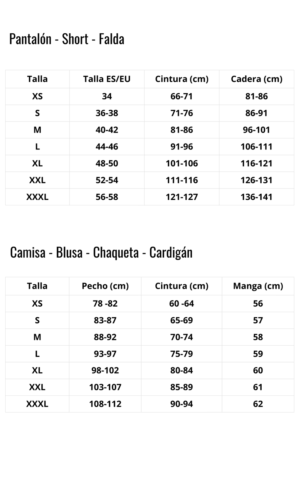 Guía de Tallas